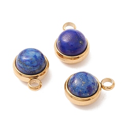 Ляпис-Лазурь Природный лазурит прелести, с ионным покрытием (ip) 304 выводы из нержавеющей стали, полукруглый, реальный 18 k позолоченный, 13.5x10x7.5 мм, отверстие : 2.5 мм
