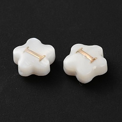 Letter I Натуральные белые ракушки, золотые эмалевые бусины с буквами, Буква "i", 8x4.5 мм, отверстие : 0.8 мм