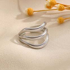 Нержавеющая Сталь Цвет 304 открытые кольца-манжеты из нержавеющей стали для женщин, волна, цвет нержавеющей стали, 17 мм