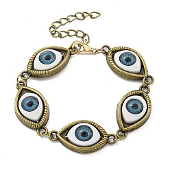 Античная Бронза Женские браслеты со звеньями из сплава глаз и смолы в стиле ретро, античная бронза, 6-3/4 дюйм (17 см)