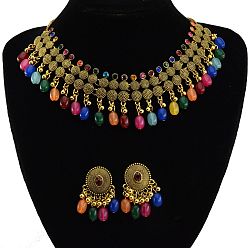 Разноцветный Овальный сплав в стиле бохо с подвеской в виде кисточки из смолы и комплект из серег-гвоздиков, античное золото , красочный, 450 мм