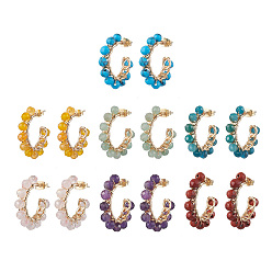 Смешанные камни 7пары 7 стильные женские серьги-гвоздики с медной проволокой и драгоценными камнями, 25.5~27x5 мм, 1 пара / стиль