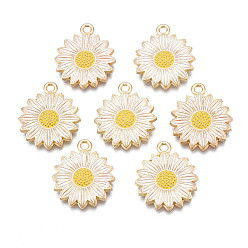 Кремово-белый Стойки обшивки сплава эмали подвески, без кадмия, без никеля и без свинца, золотой свет, цветок, кремово-белые, 21x18x2 мм, отверстие : 1.8 мм