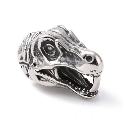 Античное Серебро 304 концы из нержавеющей стали шнур, ручная полировка, динозавр, античное серебро, 30x14x17 мм, ротовое отверстие: 5.5x10.5мм, внутренний диаметр: 8x8.5 мм