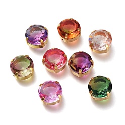 (52) Непрозрачная лаванда Шить на горный хрусталь, стекло горный хрусталь, с золотыми тонами латунных зубьев, аксессуары для одежды, плоско-круглые, граненые, разноцветные, 12x7.5 мм, отверстие : 1 мм