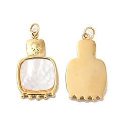 Настоящее золото 14K Ионное покрытие (ip) 304 подвески из нержавеющей стали, с белой оболочкой и прыгающим кольцом, квадрат с солнечным шармом, реальный 14 k позолоченный, 21x12x2.5 мм, отверстие : 3 мм