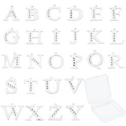Letter A~Z 304 Stainless Steel Letter Pendant Rhinestone Settings, Alphabet, Letter A~Z, Stainless Steel Color, Letter A~Z, 26pcs/box