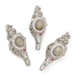 Лабрадорита Природные подвески лабрадорита, стойка покрытие латунь цветные стразы форма раковины подвески, без свинца и без кадмия, платина, 49x20x19 мм, отверстие : 7x3 мм