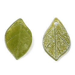 Olive Plastic Pendants, Leaf, Olive, 15.5x8x1mm, Hole: 1mm