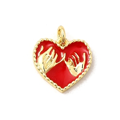 Золотой Латунь эмаль прелести, с целью перехода в кольце, долговечный, стойки покрытие, без кадмия и без свинца, сердце с ручным оберегом, золотые, 13.5x14.5x2.5 мм, отверстие : 3 мм