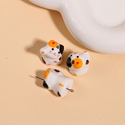 Оранжевый Ручной работы яркие остеклением шарики фарфора, форма кошки, оранжевые, 20 мм