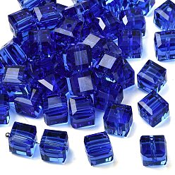 Синий К 9 стекло, имитация Австрийские кристаллические шарики, класс AAA, граненые, кубические, синие, 8x8x8 мм (размер в пределах диапазона погрешностей 0.5~1 мм), отверстие : 0.9~1.6 мм