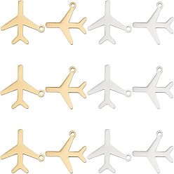 Золотой & Цвет Нержавеющей Стали 12 шт. 2 цвета 201 подвески из нержавеющей стали, лазерная резка, пассажирский самолет, золотые и нержавеющая сталь цвет, 15.5x15.5x1 мм, отверстие : 1.4 мм, 6 шт / цвет