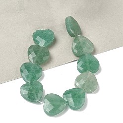 Зеленый Авантюрин Естественный зеленый авантюрин бисер нитей, граненые, сердце, 14.5~15x15~15.5x5.5~6 мм, отверстие : 1 мм, около 10 шт / нитка, 5.51~5.71'' (14~14.5 см)