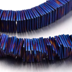со Синим Покрытием Гальванизировать немагнитных синтетический гематит нитей бисера, матовые, квадратные бусины хейши, тонкие кусочки бусинок, с покрытием синим, 8x8x1 мм, отверстие : 1 мм, около 390 шт / нитка, 15.7 дюйм