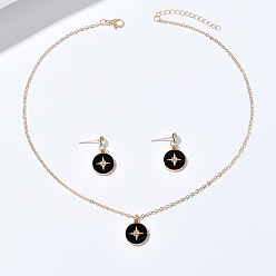 Черный Наборы подвесок и сережек-гвоздиков из цинкового сплава с кристаллами, стразами и акрилом., золотые, плоские круглые с звезды шаблон, чёрные, колье: 17.72 дюйм (45 см)