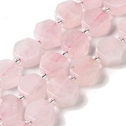 Rose Quartz Natural Madagascar Rose Quartz Beads Strands, Hexagon, with Seed Beads, 8.5~9x8.5~10x4~5mm, Hole: 1mm, about 37~38pcs/strand, 15.55''~15.75''(39.5~40cm)