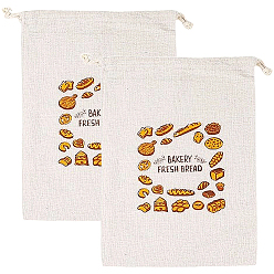 Белый 2шт. льняные мешочки для хлеба с принтом, шнурок сумки, прямоугольные, белье, 38x31 см