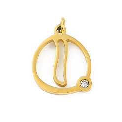 Letter O 304 подвески из нержавеющей стали, с кубического циркония, подвески-буквы с соединительными кольцами, реальный 18 k позолоченный, Письмо O, 20.5x16.5x2 мм, отверстие : 3 мм
