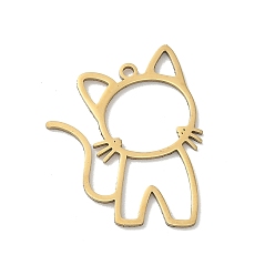 Золотой Полые 201 из нержавеющей стали кулоны, подвески в форме кошки, золотые, 25.5x20x1 мм, отверстие : 1.4 мм