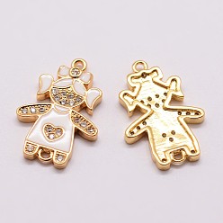 Золотой Латунные микро проложить кубических ссылки циркония, прозрачные, девушка, с эмалью, без кадмия, без никеля и без свинца, золотые, 19x13x2 мм, отверстие : 1 мм