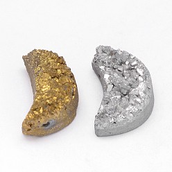 (52) Непрозрачная лаванда Гальванические натуральный druzy кварцевые шарики, луна, разноцветные, 20x14x9~12 мм, отверстие : 1.5 мм