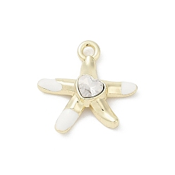 Белый Подвески со стразами из сплава эмали, без кадмия, без никеля и без свинца, морская звезда, золотые, белые, 14.5x14x3.5 мм, отверстие : 1.5 мм