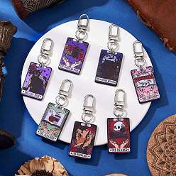 (52) Непрозрачная лаванда Акриловые подвески с поворотными застежками из сплава и 304 украшениями из соединительных колец из нержавеющей стали, прямоугольник с темами таро, разноцветные, 75.5 мм