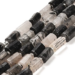 Rutilated Кварц Натуральный черный Rutilated кварцевые нити бисера, с бисером, граненые колонки, 9~11x6~7.5x6~7.5 мм, отверстие : 1.2 мм, около 30 шт / нитка, 15.16~15.55 дюйм (38.5~39.5 см)