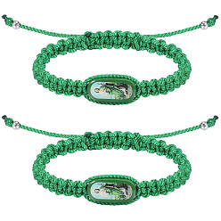 Зеленый Плетеные браслеты из хлопкового шнура, Пластиковые овальные браслеты из бисера с узором Сан-Худас Тадео для женщин и мужчин., зелёные, 7.48~11.81 дюйм (19~30 см)