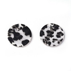 Black PU Leather Pendants, Flat Round, Black, 24x1.8mm, Hole: 2mm
