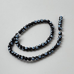 Noir Perles verre opaque brins, mauvais œil, noir, 6~6.5mm, Trou: 1.1mm, Environ 68 pcs/chapelet, 14.76'' (37.5 cm)