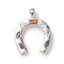 Платина Латунные микро проложить кубического циркония подвески, подкова, платина, 23x17.5x2 мм, отверстие : 2x4 мм