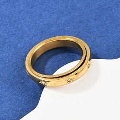 Золотой 304 вращающиеся кольца для пальцев из нержавеющей стали со стразами, Кольцо-спиннер для успокоения беспокойства, медитации, золотые, 4 мм, размер США 7 1/4 (17.5 мм)