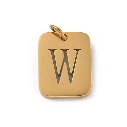 Letter W 304 прелести нержавеющей стали, с целью перехода в кольце, золотые, прямоугольник с подвеской в виде буквы, Буква W, 12.5x9.5x1.5 мм, отверстие : 3 мм