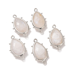 Лунный Камень Подвески-соединители из натурального лунного камня, с петлями из латуни с платиновым покрытием, граненые, слеза, 24x14.5x5 мм, Отверстие : 1.2 мм & 1.4 мм
