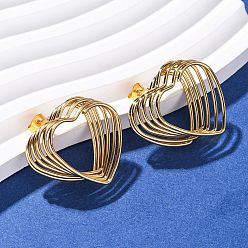 Настоящее золото 18K 304 многослойные серьги-гвоздики в форме сердца из нержавеющей стали, ионное покрытие (ip), реальный 18 k позолоченный, 27.5x30 мм