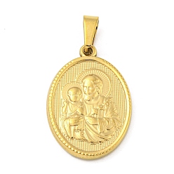 Золотой Ионное покрытие (ip) 304 подвески из нержавеющей стали, очарование религиозной темы, овальные с Иисусом, золотые, 24x16x2~2.5 мм, отверстие : 5x3 мм