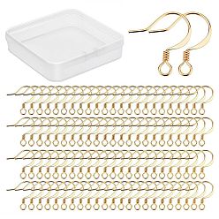 Настоящее золото 18K 200 шт латунные серьги крючки, с горизонтальной петлей, долговечный, реальный 18 k позолоченный, 17x16x0.7 мм, отверстие : 2 мм, 21 датчик, штифты : 0.7 мм, 200 шт / коробка