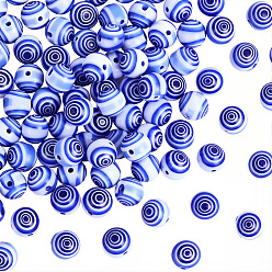 Королевский синий 120 шт. круглые стеклянные бусины миллефиори ручной работы, королевский синий, 8 мм, отверстие : 1.2~1.4 мм