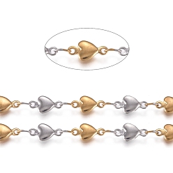 Золотой & Цвет Нержавеющей Стали 304 ссылка цепи из нержавеющей стали сердце, несварные, с катушкой, золотые и нержавеющая сталь цвет, 10x5x1.5 мм, около 32.8 футов (10 м) / рулон