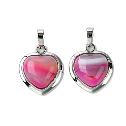 Полосатый Агат Подвески из окрашенного натурального агата с полосками камелии, подвески-сердечки со стойкой, фурнитура из латуни с платиновым покрытием, без кадмия и без свинца, без кадмия и без свинца, 23x19.5x8~9 мм, отверстие : 7x5 мм