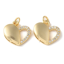 Настоящее золото 18K Латунные микропаве прозрачные подвески с фианитом, сердце прелести, без кадмия и без свинца, долговечный, стойки покрытие, реальный 18 k позолоченный, 12x12x3.4 мм, отверстие : 2.5 мм