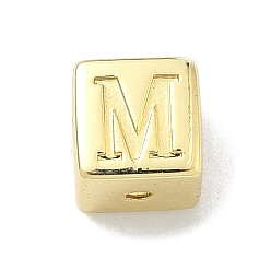 Letter M Латунные бусины, без кадмия и без свинца, долговечный, стойки покрытие, кубические, реальный 18 k позолоченный, Буква М, 6x6x6 мм, отверстие : 1.8 мм