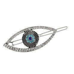 Antique Silver Alloy Rhinestone Hair Bobby Pins, Evil Eye, Antique Silver, 73x26mm