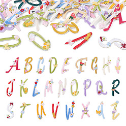 (52) Непрозрачная лаванда 26Нашивки из полиэстера с буквами от A до Z и цветочным рисунком, выполненные методом компьютерной вышивки, пришивные/приклеиваемые утюгом., аксессуары для костюма, аппликация, разноцветные, 40~50x16~38x1.5~2 мм