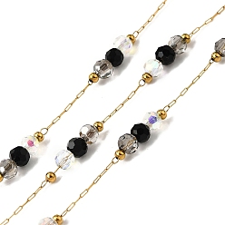 Черный 316 хирургические шариковые цепи из нержавеющей стали, со стеклянными и 304 нержавеющими бусинами, пайки, с катушкой, реальный 18 k позолоченный, чёрные, 2.5x1x0.2 мм