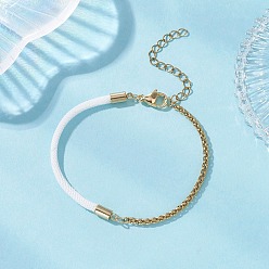 Белый 304 Браслеты из цепочек из нержавеющей стали в виде пшеничных колосьев с нейлоновым шнуром, выполненные в виде смешанных цепочек, золотые, белые, 6.69 дюйм (17 см)