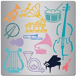 Musical Instruments Трафареты для резки металла из нержавеющей стали, для diy scrapbooking / фотоальбом, декоративное тиснение, матовый цвет нержавеющей стали, музыкальные инструменты, 160x160 мм