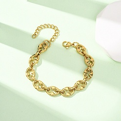 Золотой 304 Браслет из нержавеющей стали в форме овальной цепочки с треугольными звеньями для женщин, золотые, 6.69 дюйм (17 см)